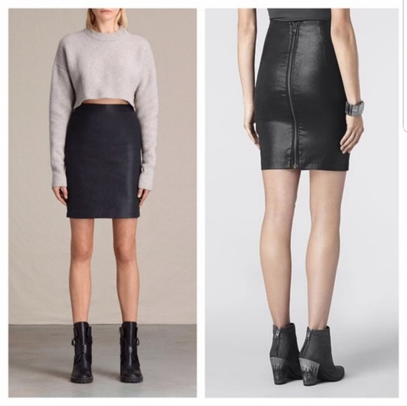 All Saints Dresses & Skirts - ALL SAINTS Metal Black Pencil Mini Skirt